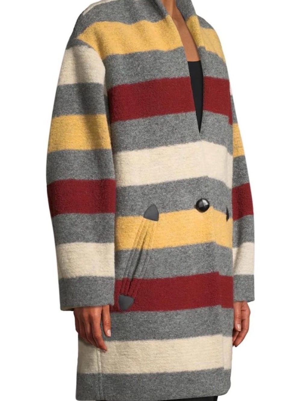 Isabel Marant Étoile Striped Wool-Blend Coat : Gray, Cream, Mustard & Red